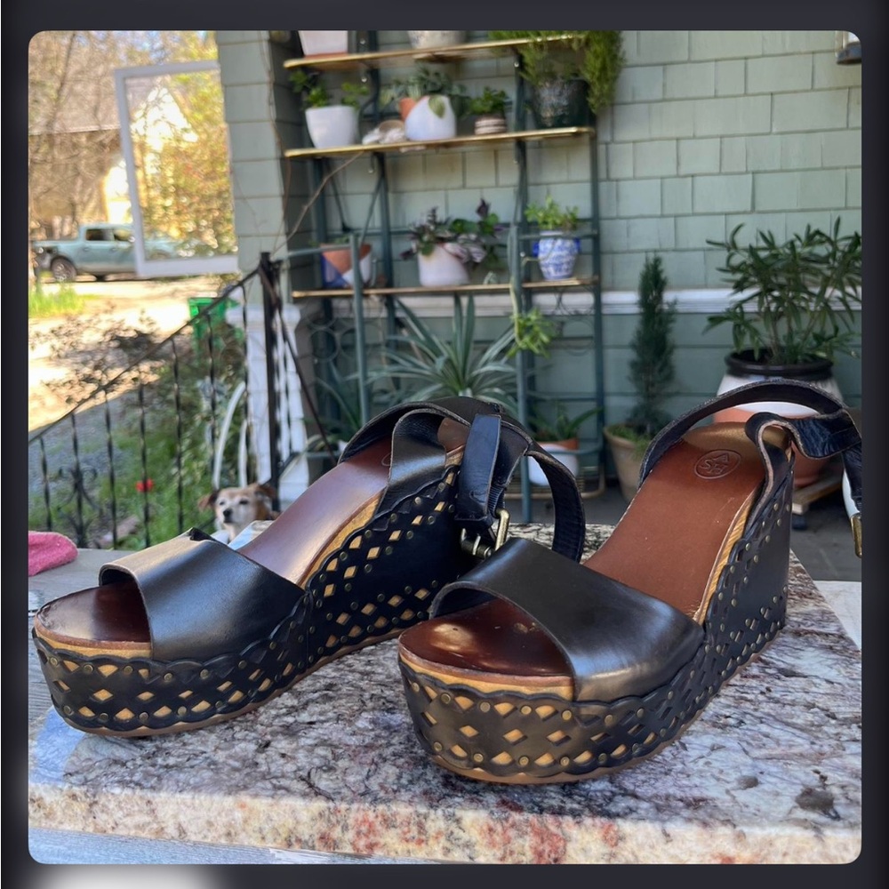 Ash Vanina Wooden and Leather Wedge Sandals